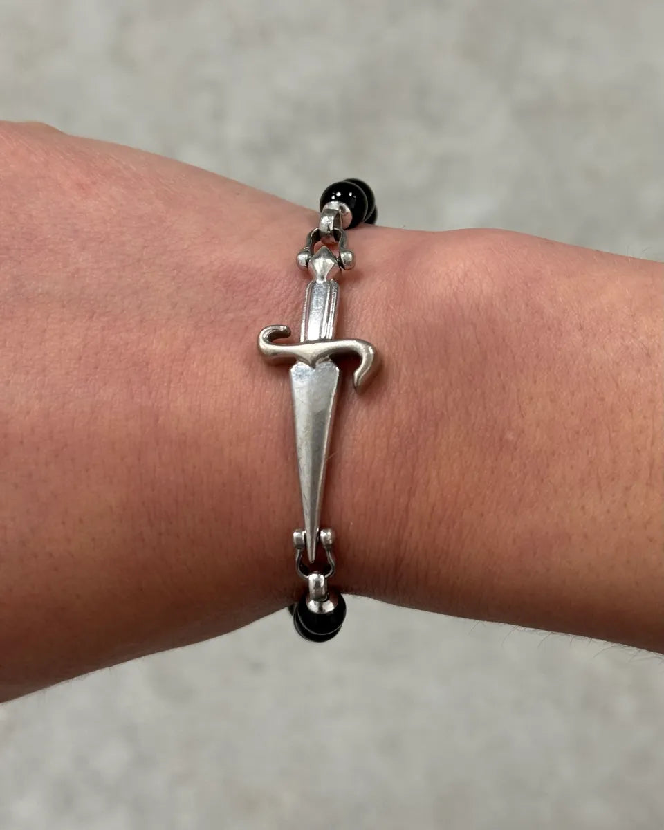 Cesare Paciotti Black Pearl Beaded Stainless Steel Dagger Bracelet  BzbNZsK 2