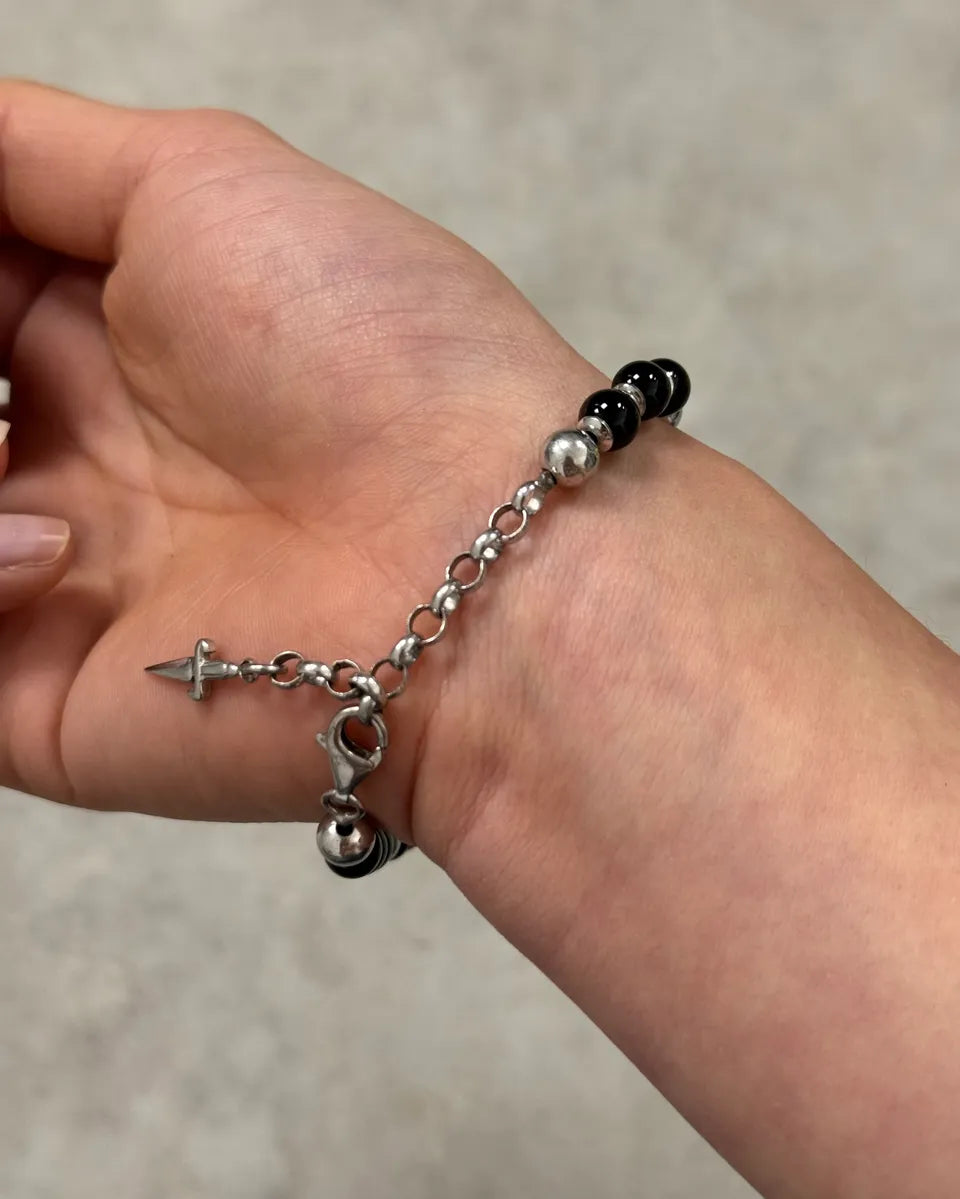 Cesare Paciotti Black Pearl Beaded Stainless Steel Dagger Bracelet  BzbNZsK 3