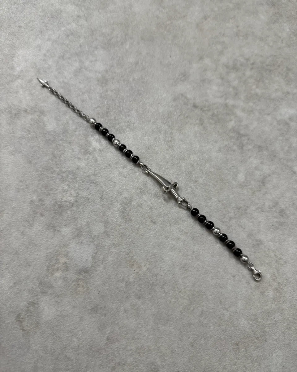 Cesare Paciotti Black Pearl Beaded Stainless Steel Dagger Bracelet  BzbNZsK 4