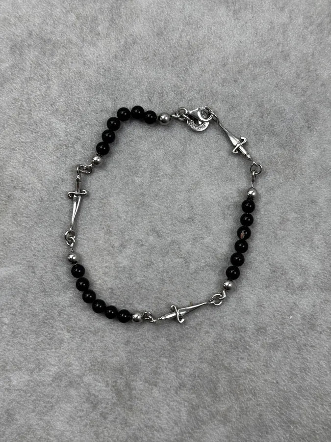 Cesare Paciotti Black Pearls Silver Daggers Bracelet nGwRbcg 2