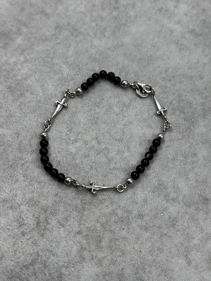 Cesare Paciotti Black Pearls Silver Daggers Bracelet nGwRbcg 1