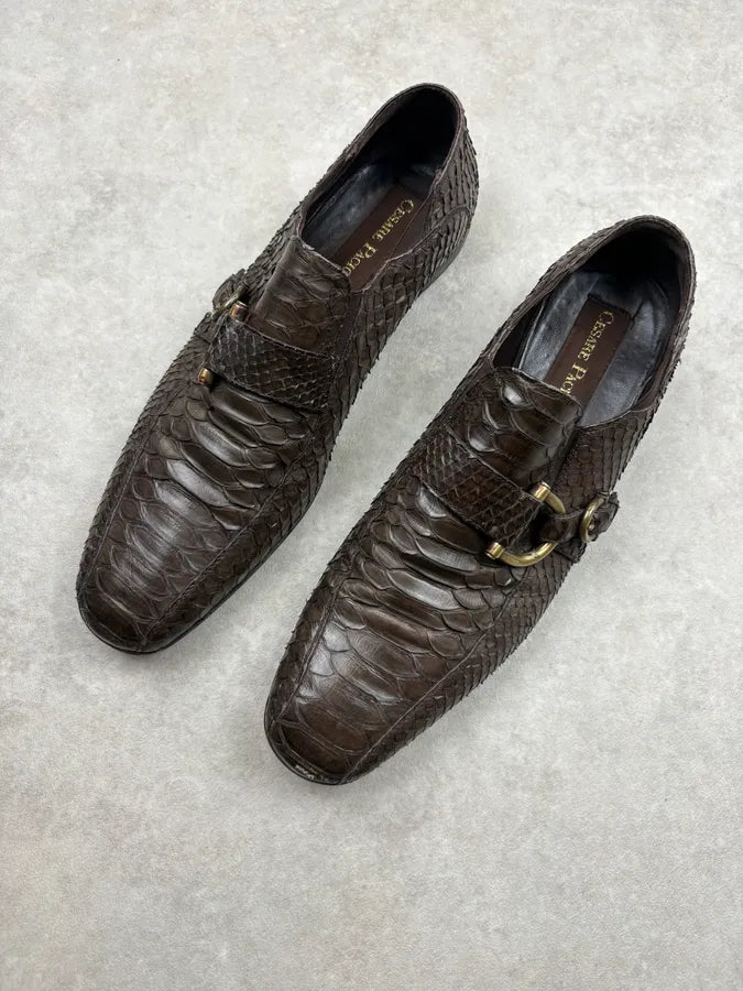 Cesare Paciotti Brown Python Loafer Shoes oMAPOvY 2