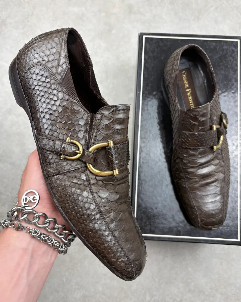Cesare Paciotti Brown Python Loafer Shoes oMAPOvY 0