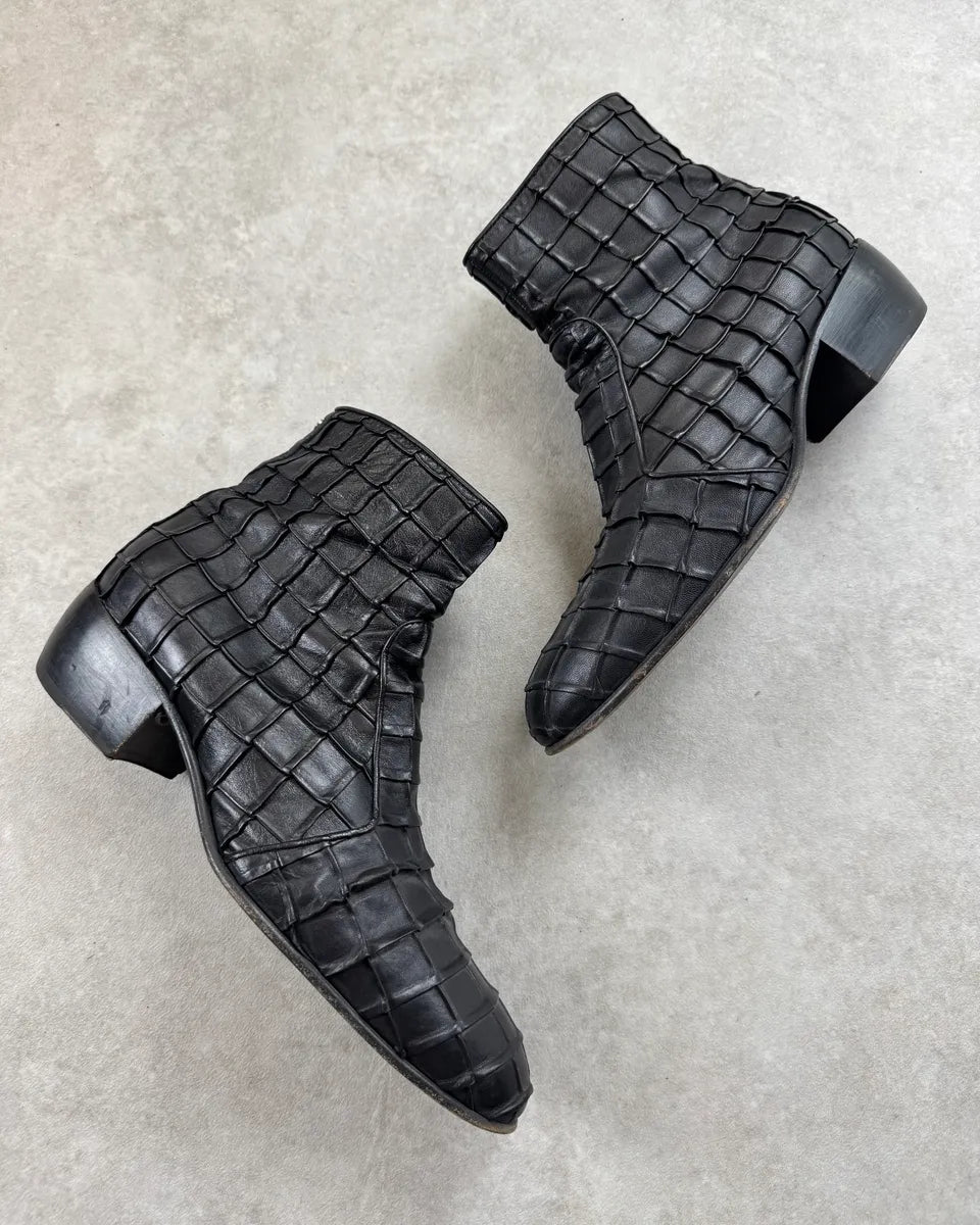 Cesare Paciotti Black Relief Checkered Leather Boots UtaTjcJ 1