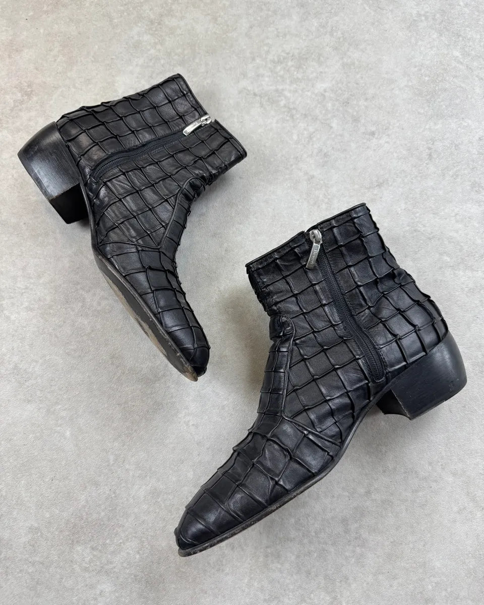Cesare Paciotti Black Relief Checkered Leather Boots UtaTjcJ 2