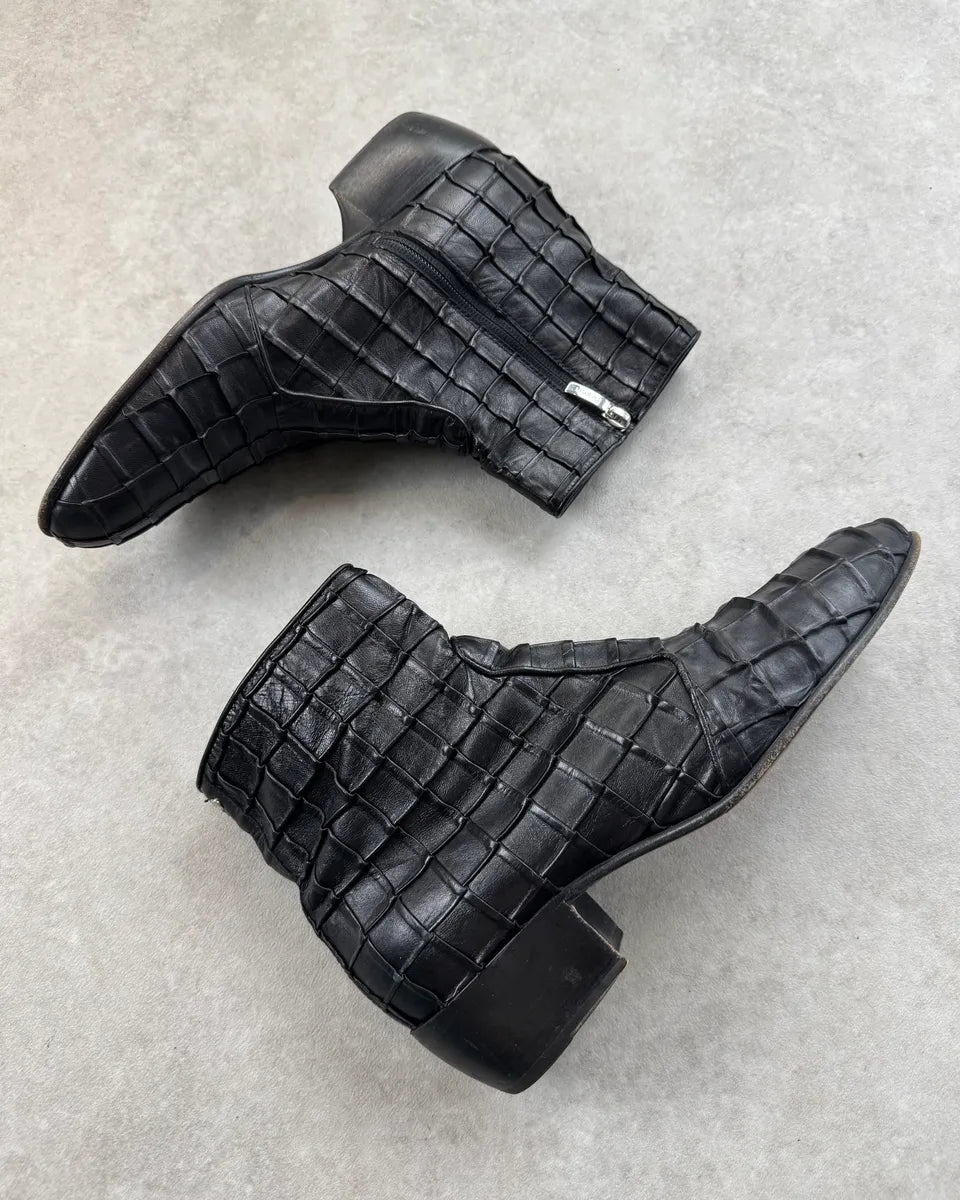 Cesare Paciotti Black Relief Checkered Leather Boots UtaTjcJ 3