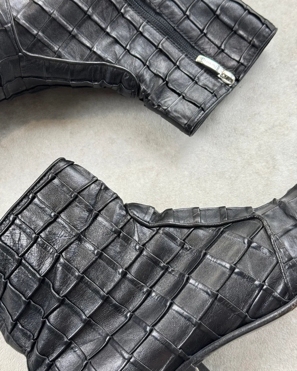 Cesare Paciotti Black Relief Checkered Leather Boots UtaTjcJ 4