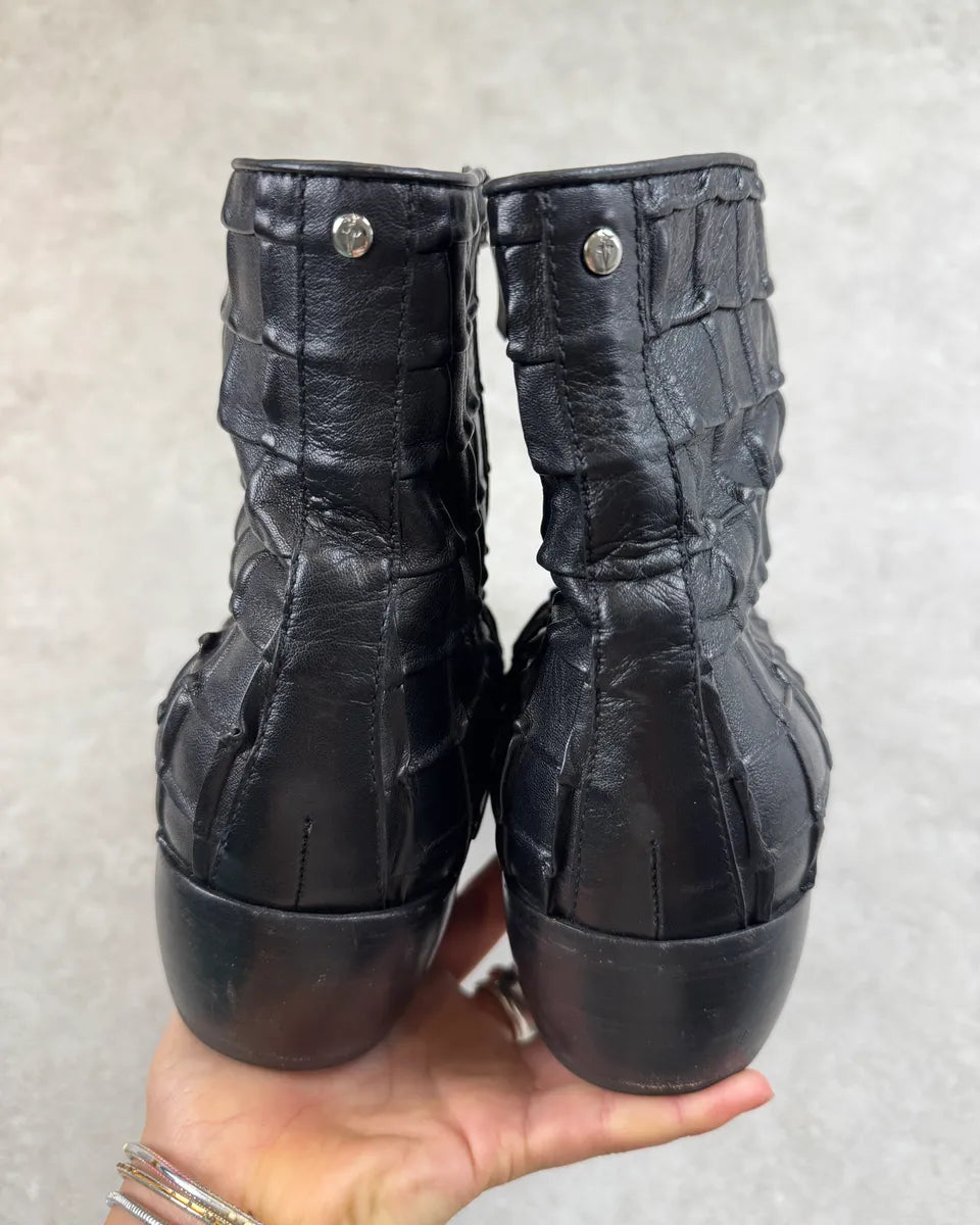 Cesare Paciotti Black Relief Checkered Leather Boots UtaTjcJ 5
