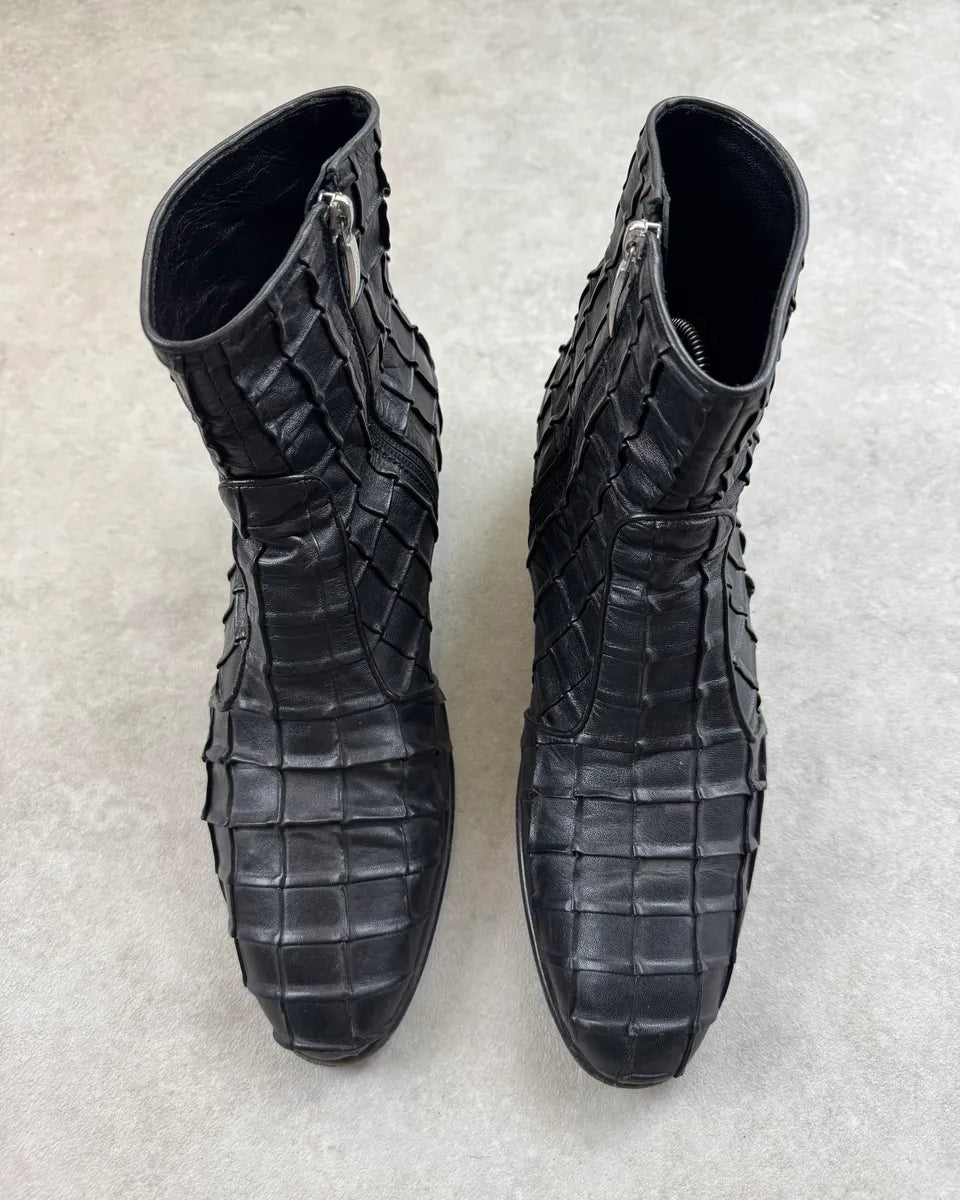 Cesare Paciotti Black Relief Checkered Leather Boots UtaTjcJ 6