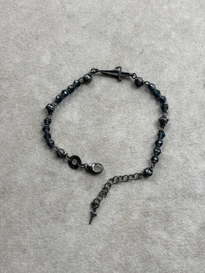 Cesare Paciotti Black Silver Faceted Beaded Bracelet rLzlpyh 0