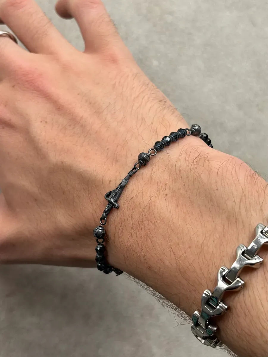 Cesare Paciotti Black Silver Faceted Beaded Bracelet rLzlpyh 2