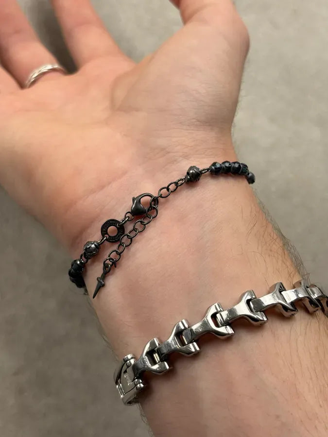 Cesare Paciotti Black Silver Faceted Beaded Bracelet rLzlpyh 3