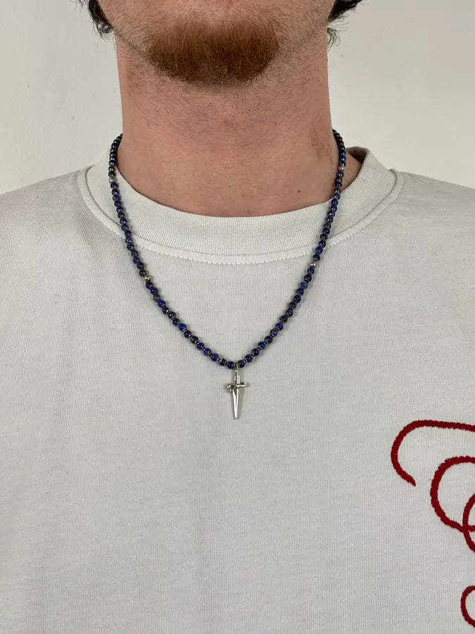Cesare Paciotti Blue Beaded Dagger Pendant Necklace UZpvLcQ 1