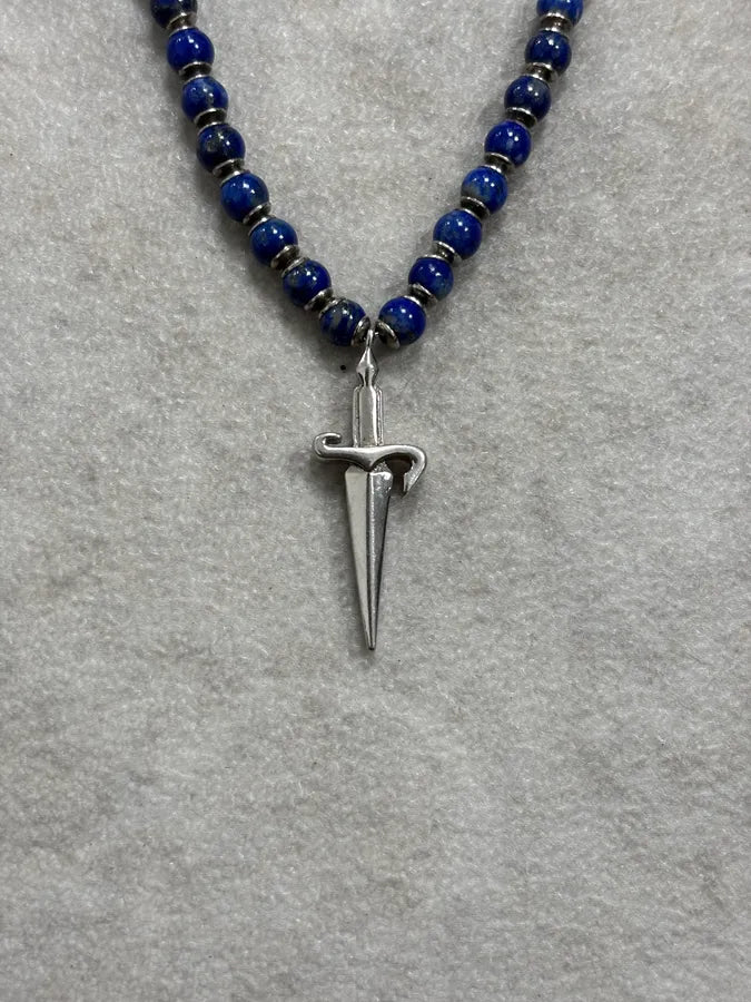 Cesare Paciotti Blue Beaded Dagger Pendant Necklace UZpvLcQ 4