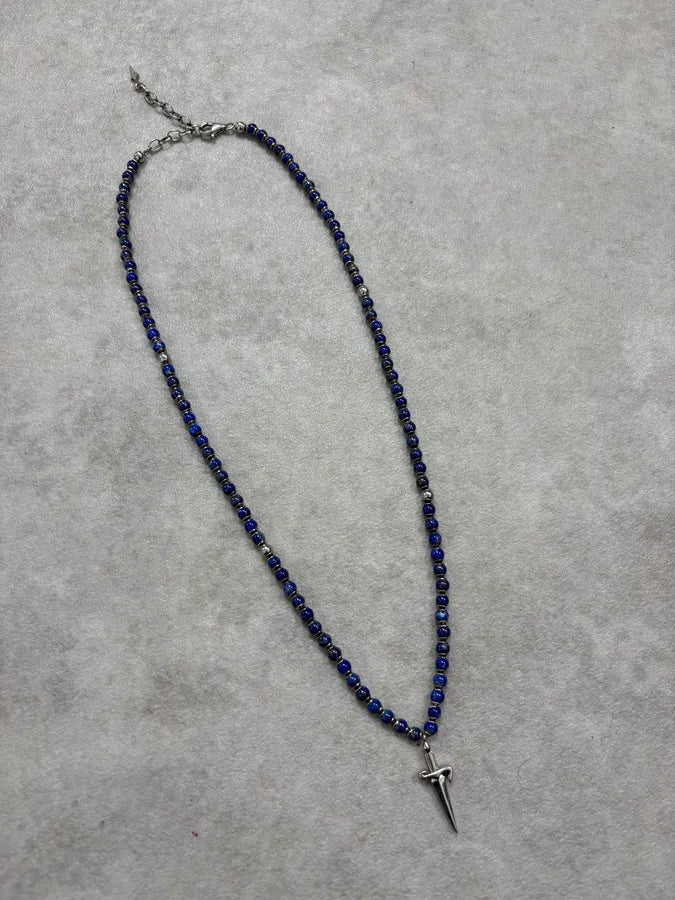 Cesare Paciotti Blue Beaded Dagger Pendant Necklace UZpvLcQ 2