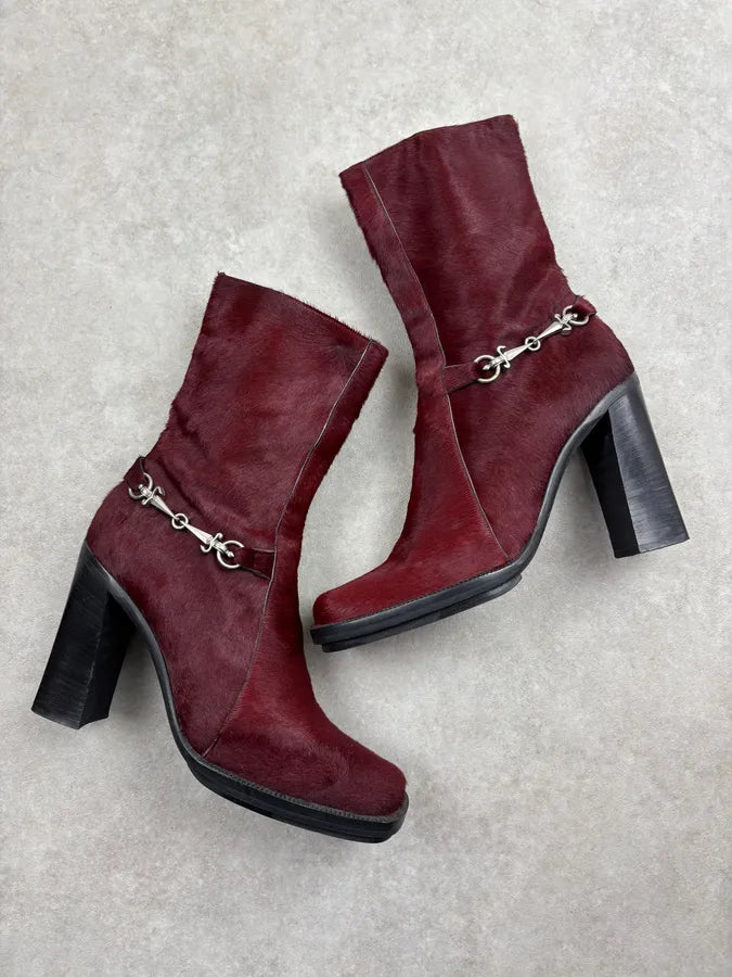 Cesare Paciotti Bordeaux Pony Hair Chain Detail Boots FdSHoBp 1