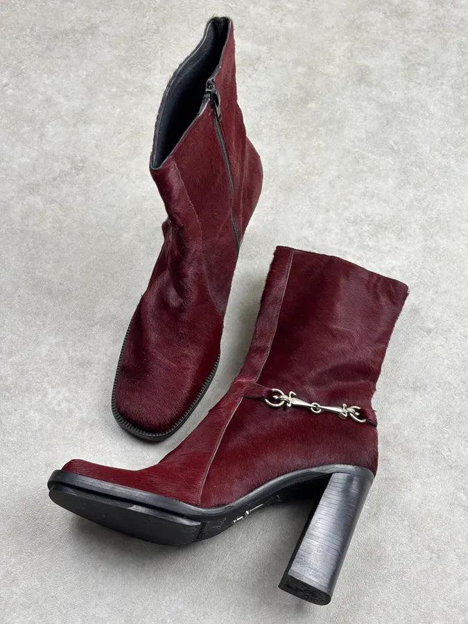 Cesare Paciotti Bordeaux Pony Hair Chain Detail Boots FdSHoBp 3