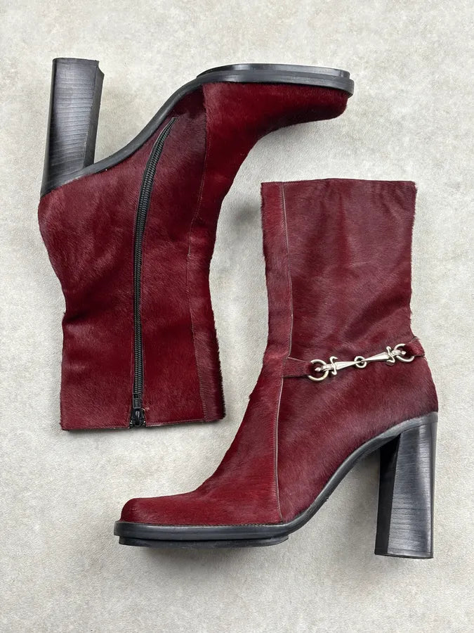 Cesare Paciotti Bordeaux Pony Hair Chain Detail Boots FdSHoBp 4