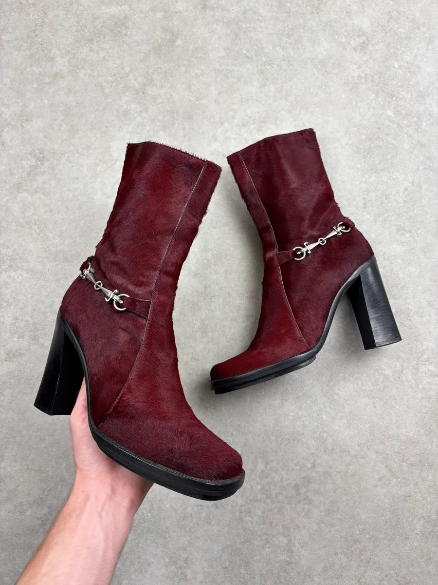 Cesare Paciotti Bordeaux Pony Hair Chain Detail Boots FdSHoBp 0