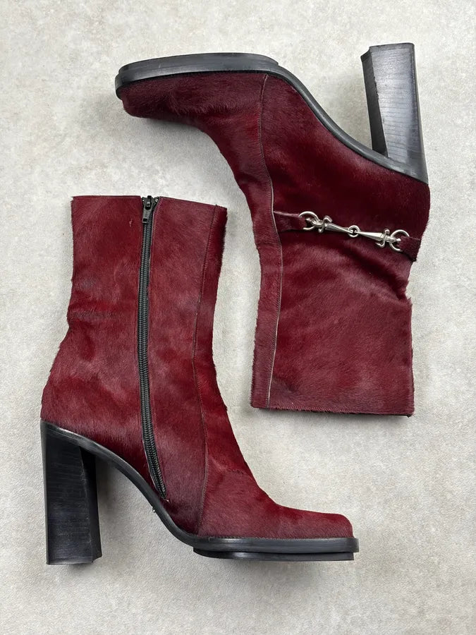 Cesare Paciotti Bordeaux Pony Hair Chain Detail Boots FdSHoBp 10