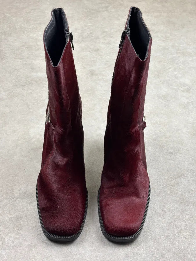 Cesare Paciotti Bordeaux Pony Hair Chain Detail Boots FdSHoBp 2