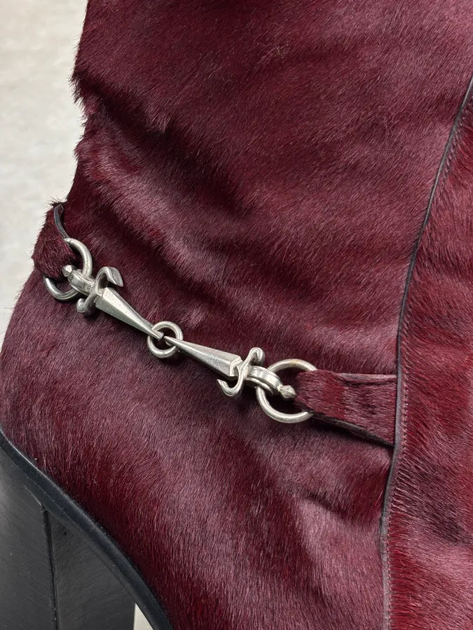 Cesare Paciotti Bordeaux Pony Hair Chain Detail Boots FdSHoBp 7