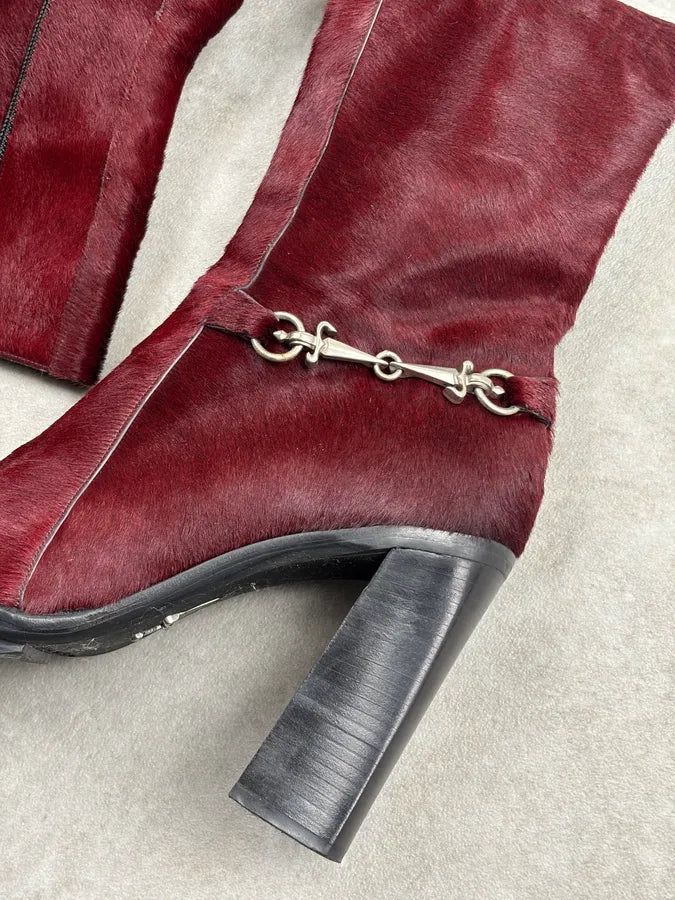 Cesare Paciotti Bordeaux Pony Hair Chain Detail Boots FdSHoBp 5