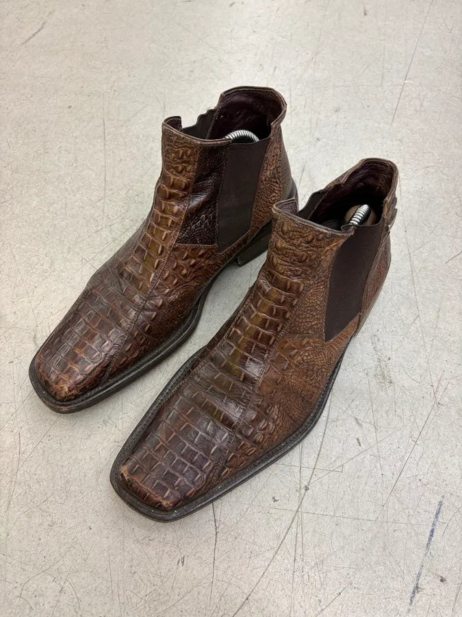 Cesare Paciotti Brown Crocodile Leather Embossed Ankle Boots LRKnaFf 2