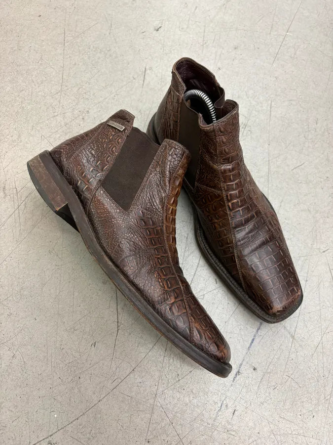 Cesare Paciotti Brown Crocodile Leather Embossed Ankle Boots LRKnaFf 4