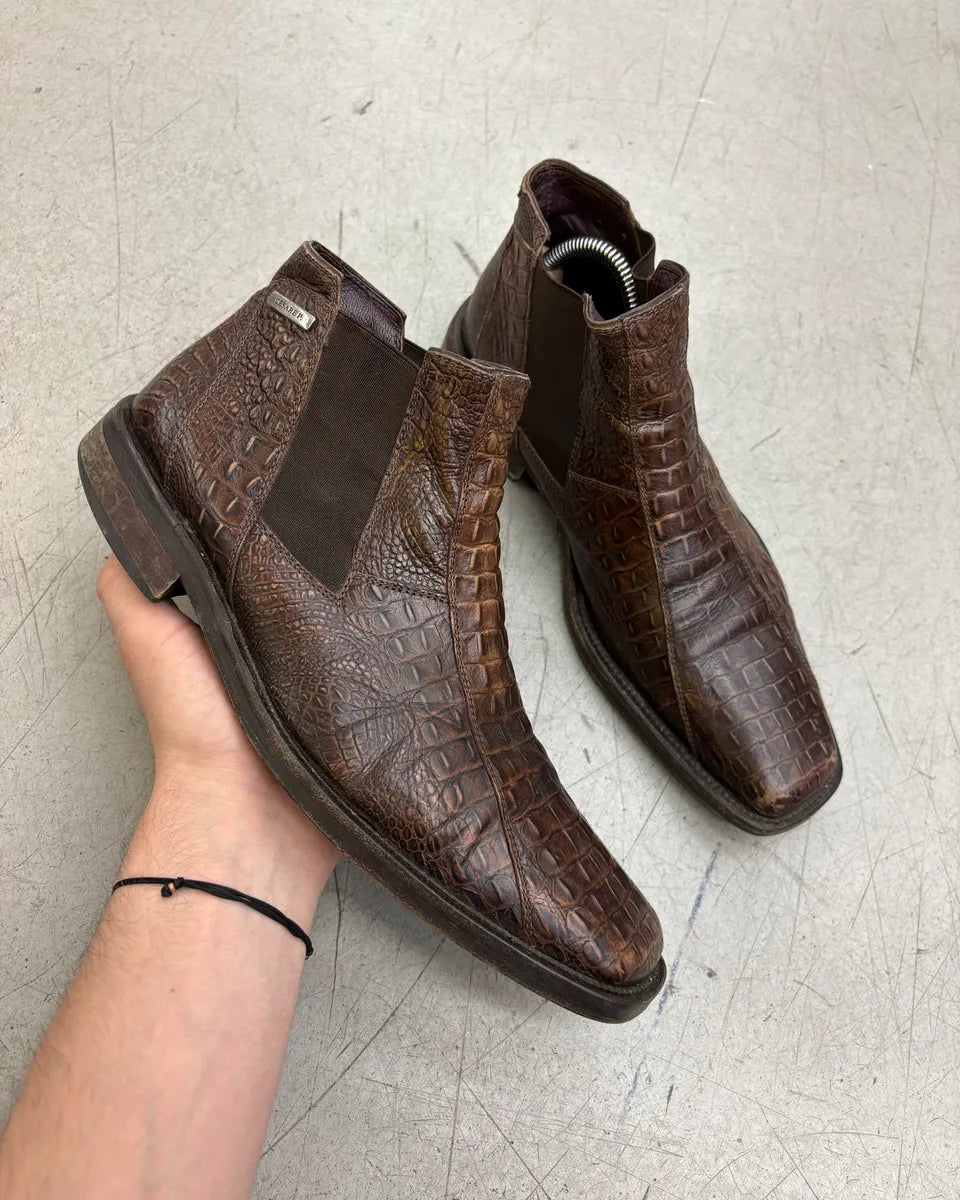 Cesare Paciotti Brown Crocodile Leather Embossed Ankle Boots LRKnaFf 0