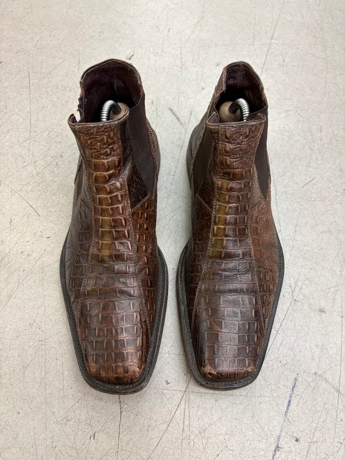 Cesare Paciotti Brown Crocodile Leather Embossed Ankle Boots LRKnaFf 1