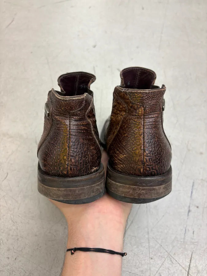 Cesare Paciotti Brown Crocodile Leather Embossed Ankle Boots LRKnaFf 6