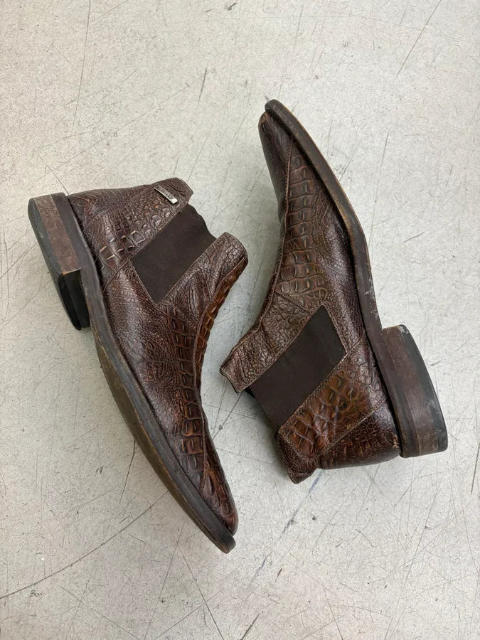 Cesare Paciotti Brown Crocodile Leather Embossed Ankle Boots LRKnaFf 5