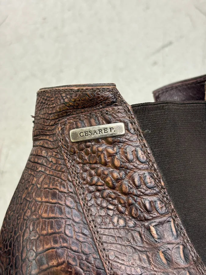 Cesare Paciotti Brown Crocodile Leather Embossed Ankle Boots LRKnaFf 7