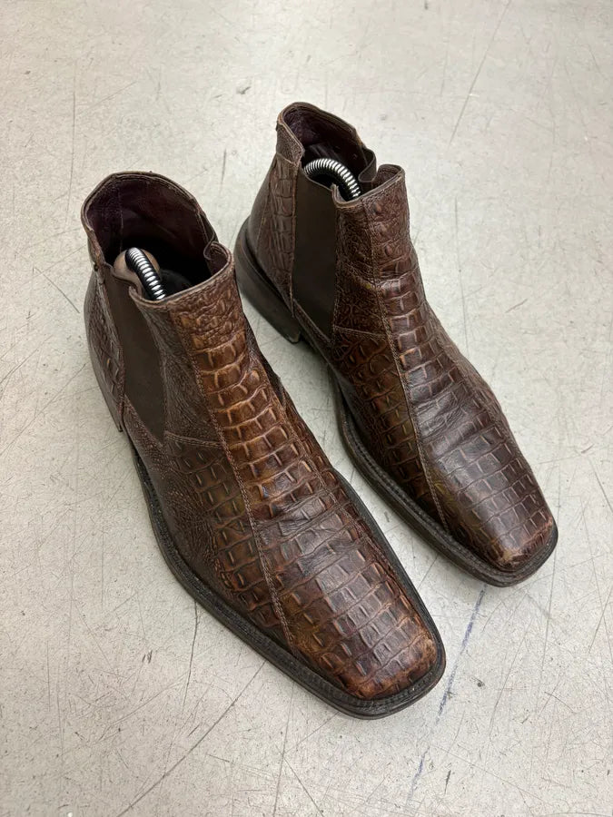 Cesare Paciotti Brown Crocodile Leather Embossed Ankle Boots LRKnaFf 3