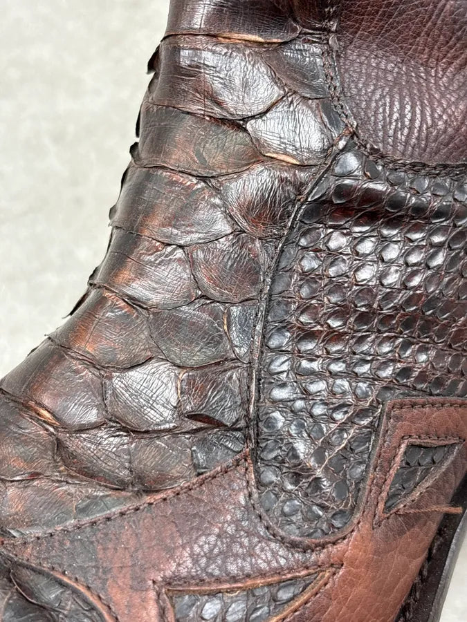Cesare Paciotti Brown Python Leather Western Boots PPdmqop 9
