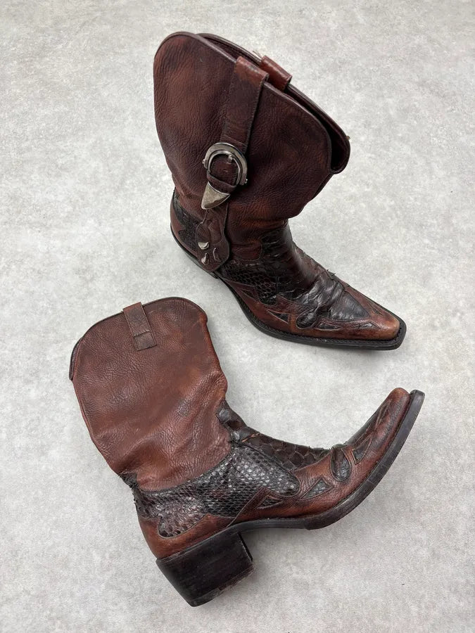 Cesare Paciotti Brown Python Leather Western Boots PPdmqop 4
