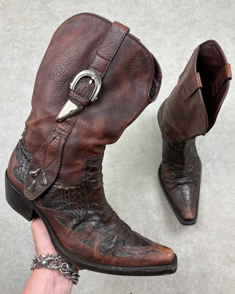 Cesare Paciotti Brown Python Leather Western Boots PPdmqop 0