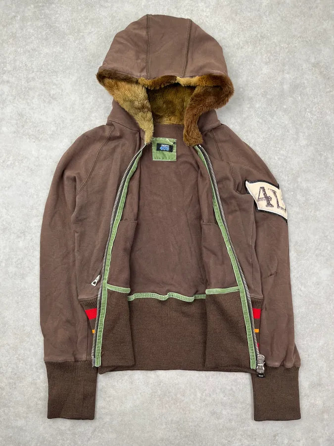 Cesare Paciotti Brown Fur Striped Zip-up Hoodie uxsyxzT 4