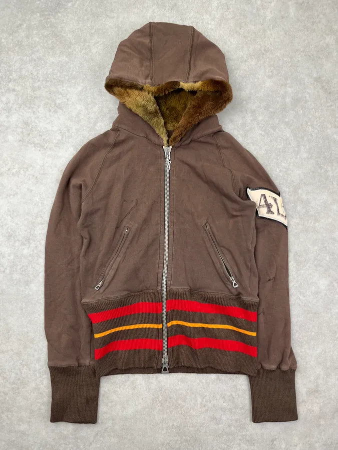 Cesare Paciotti Brown Fur Striped Zip-up Hoodie uxsyxzT 0