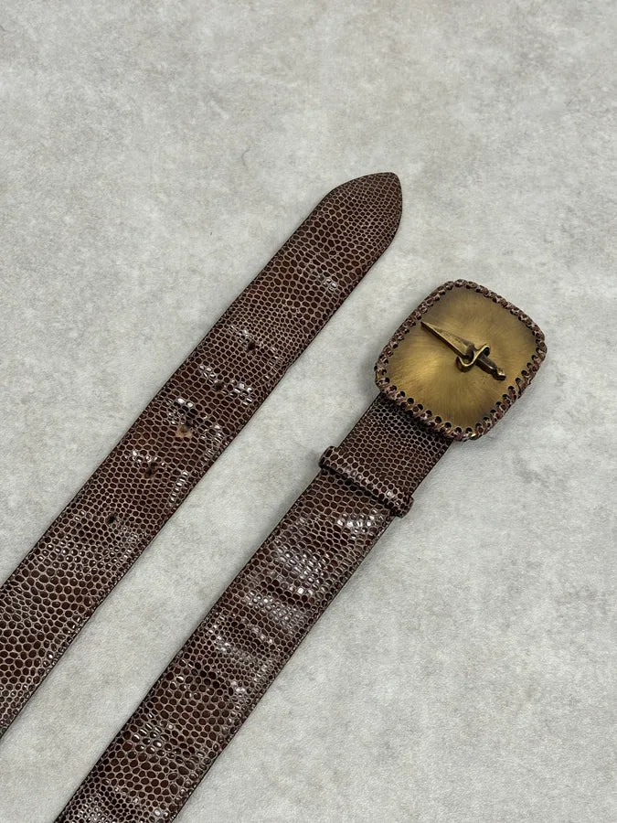 Cesare Paciotti Gold Dagger Buckle Brown Leather Belt  FMKwPmN 5