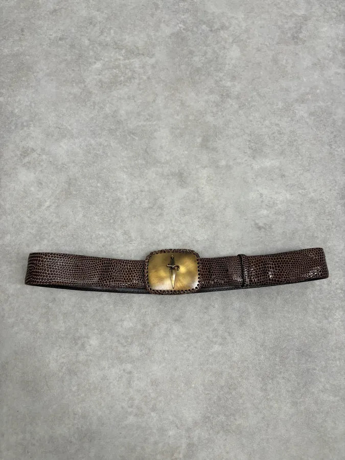 Cesare Paciotti Gold Dagger Buckle Brown Leather Belt  FMKwPmN 3