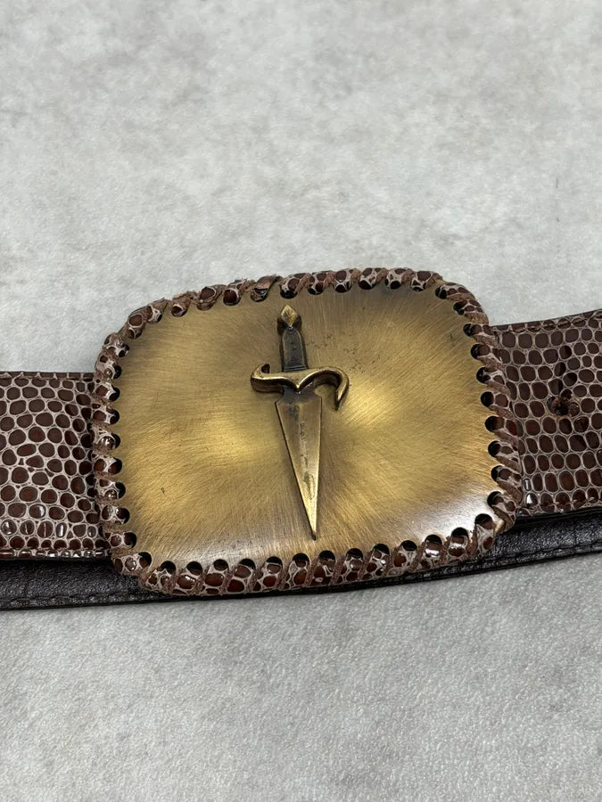 Cesare Paciotti Gold Dagger Buckle Brown Leather Belt  FMKwPmN 2
