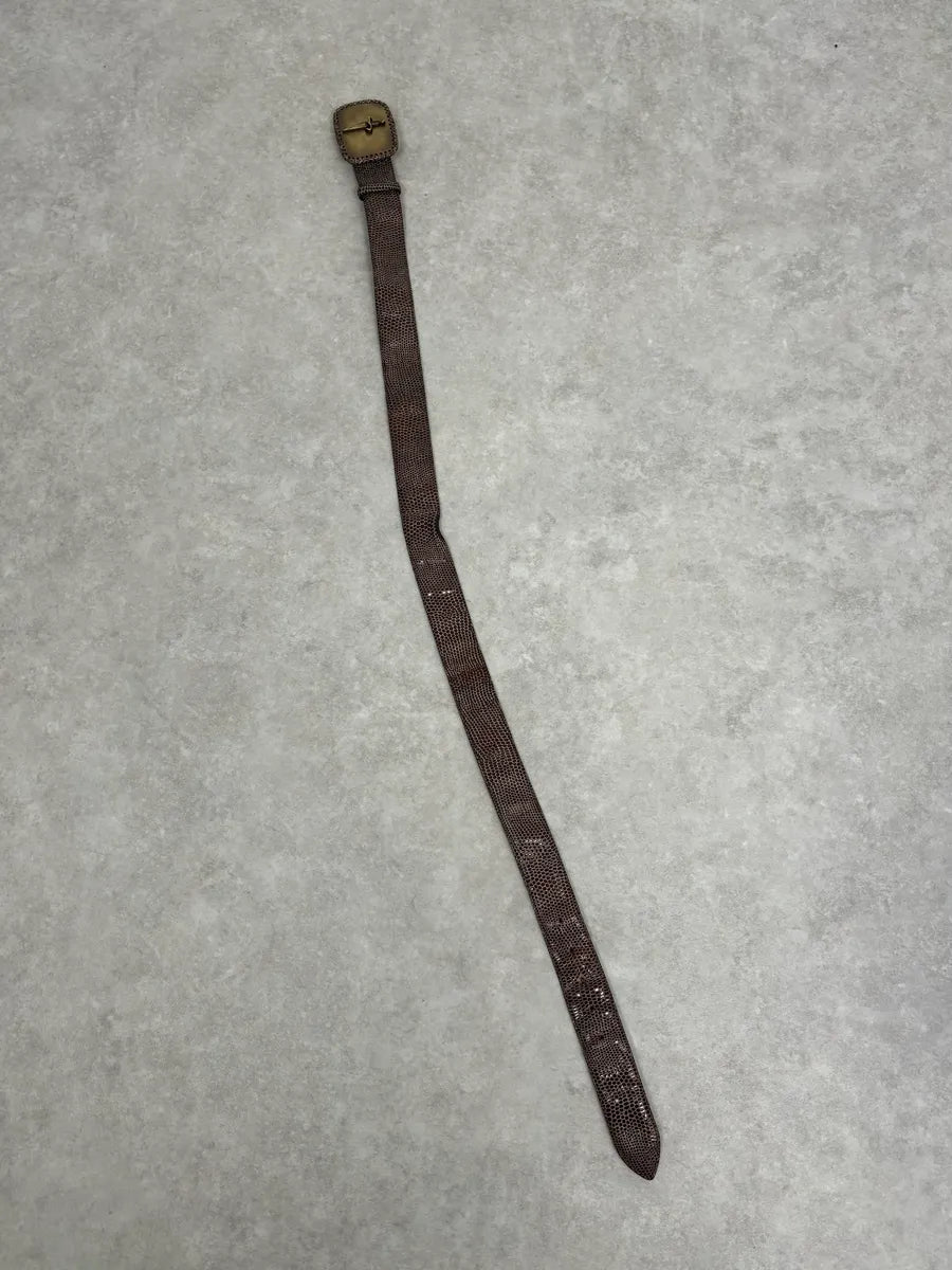 Cesare Paciotti Gold Dagger Buckle Brown Leather Belt  FMKwPmN 8