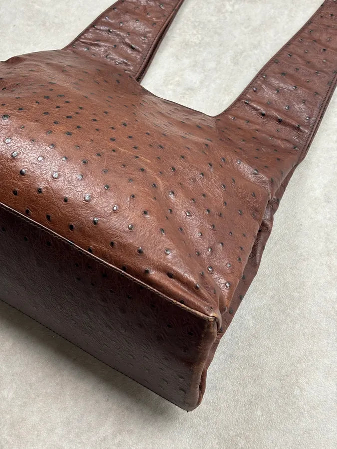 Cesare Paciotti Brown Ostrich Leather Handle Bag gAxhaxp 6