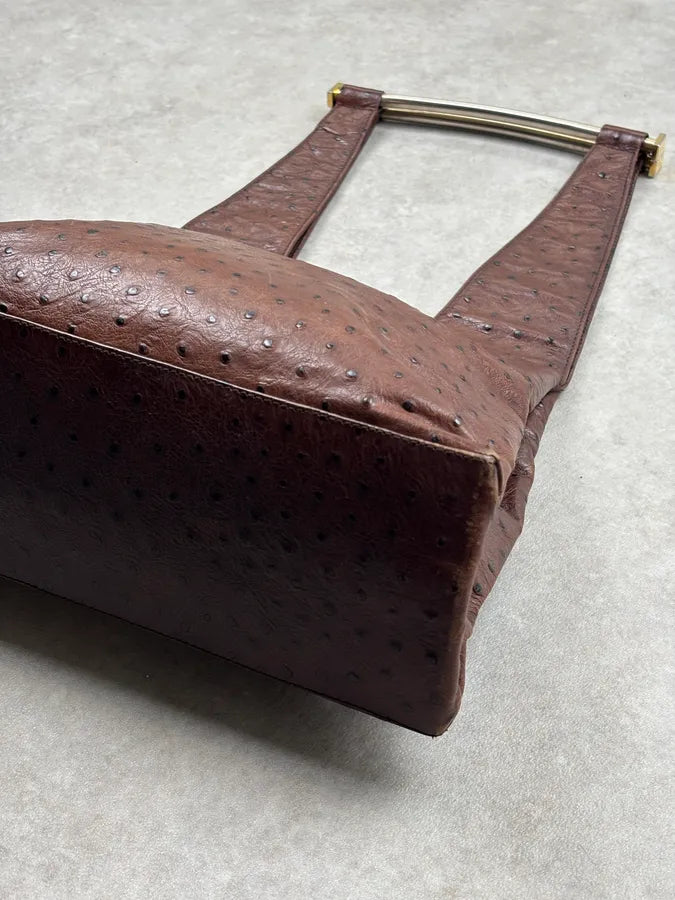 Cesare Paciotti Brown Ostrich Leather Handle Bag gAxhaxp 10