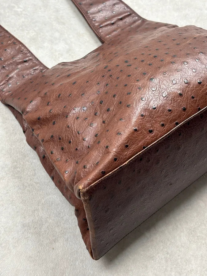 Cesare Paciotti Brown Ostrich Leather Handle Bag gAxhaxp 7