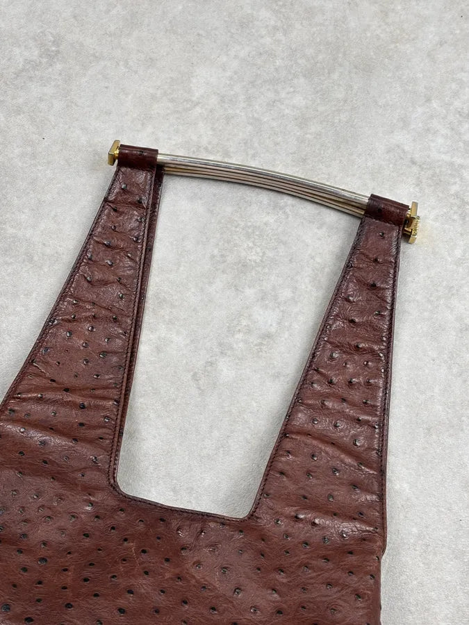 Cesare Paciotti Brown Ostrich Leather Handle Bag gAxhaxp 12