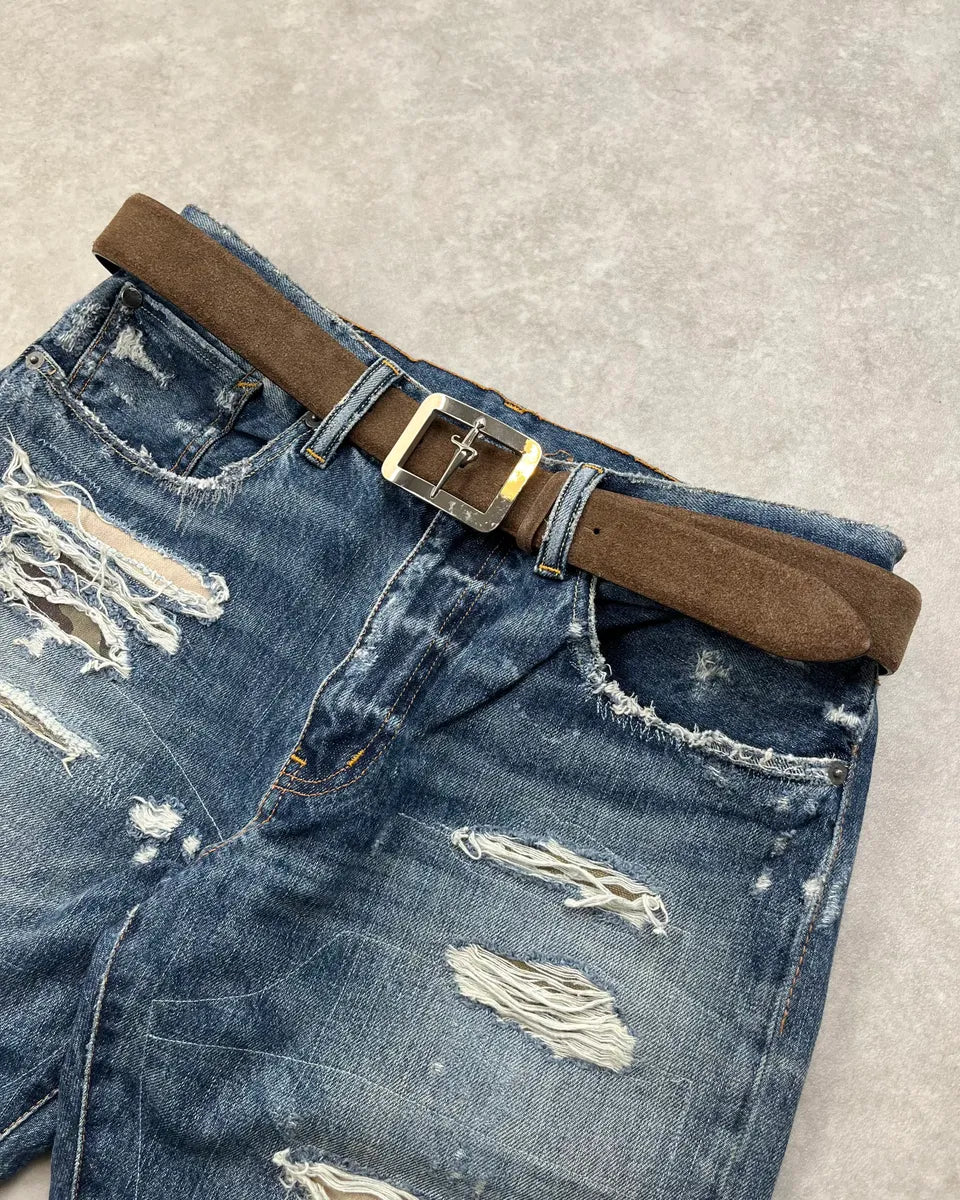 Cesare Paciotti Brown Suede Sword Buckle Belt ohuNlkF 0