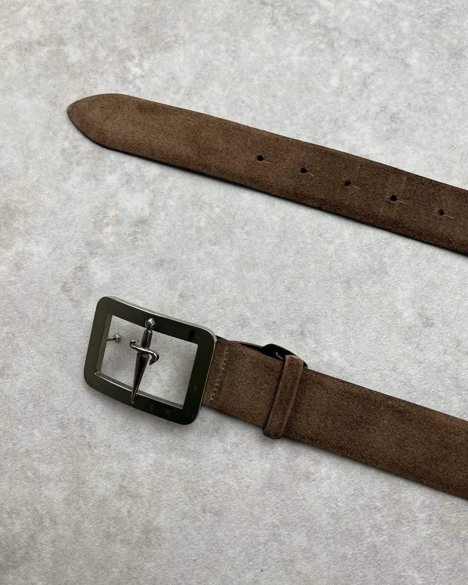 Cesare Paciotti Brown Suede Sword Buckle Belt ohuNlkF 3